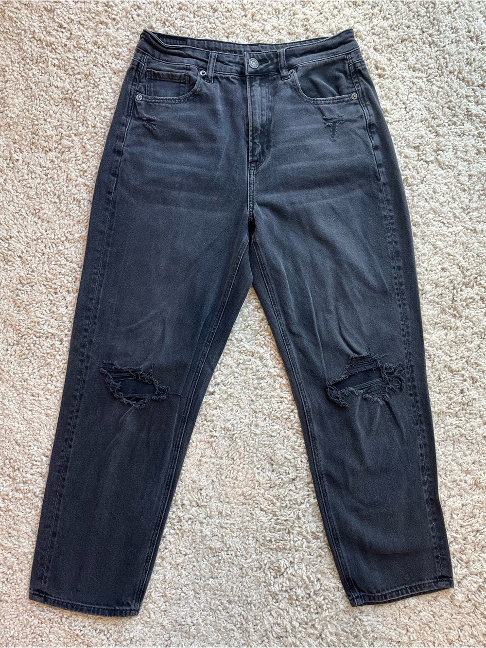 American Eagle Black Mom Straight Leg Distressed Jeans